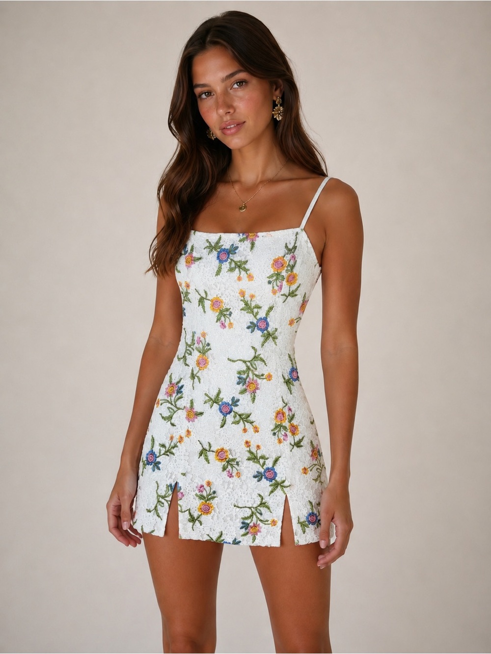 Forever 21 White Floral Embroidered Lace Mini Dress Size M Coquette Garden Party